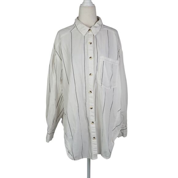 Free People We The Free White and Black Stripe Button-Down Oxford Shirt Top M - Picture 1 of 6